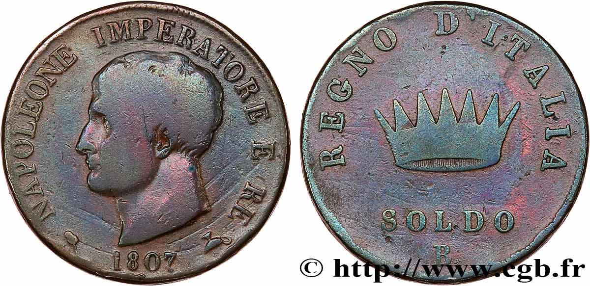 ITALY - KINGDOM OF ITALY - NAPOLEON I 1 Soldo 1807 Bologne VF 