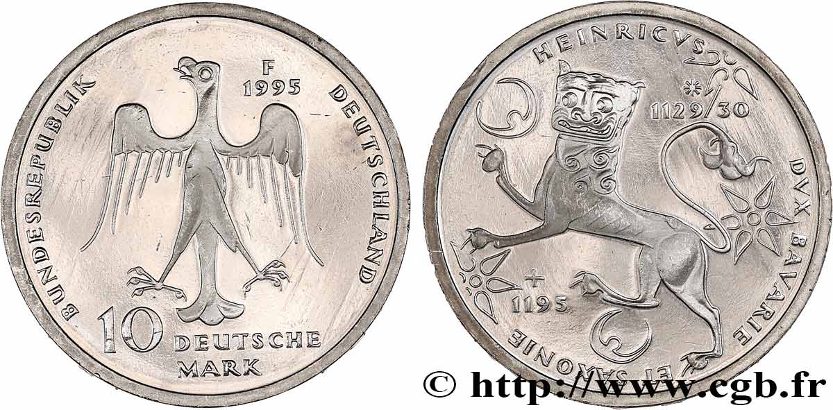 GERMANY 10 Mark Proof Henri “le lion” 1995 Stuttgart MS 