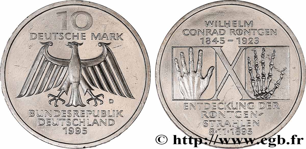 ALLEMAGNE 10 Mark 10e anniversaire de la découverte des rayons X 1995 Munich SPL 