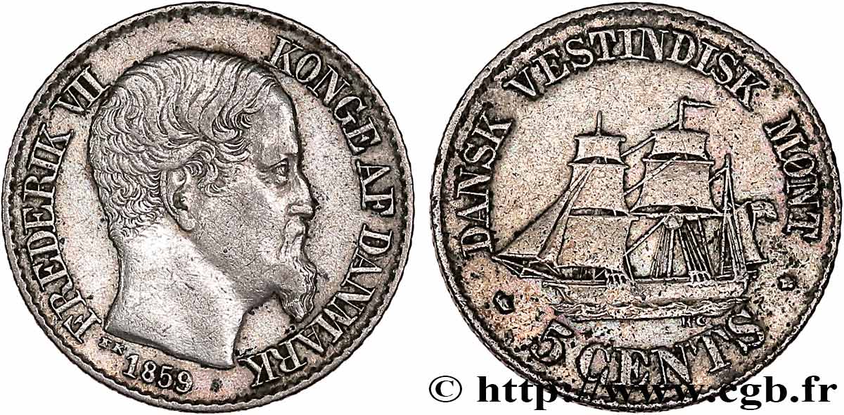 ANTILLES DANOISES (ÎLES VIERGES) 5 Cents Frédéric VII 1859  TB+ 