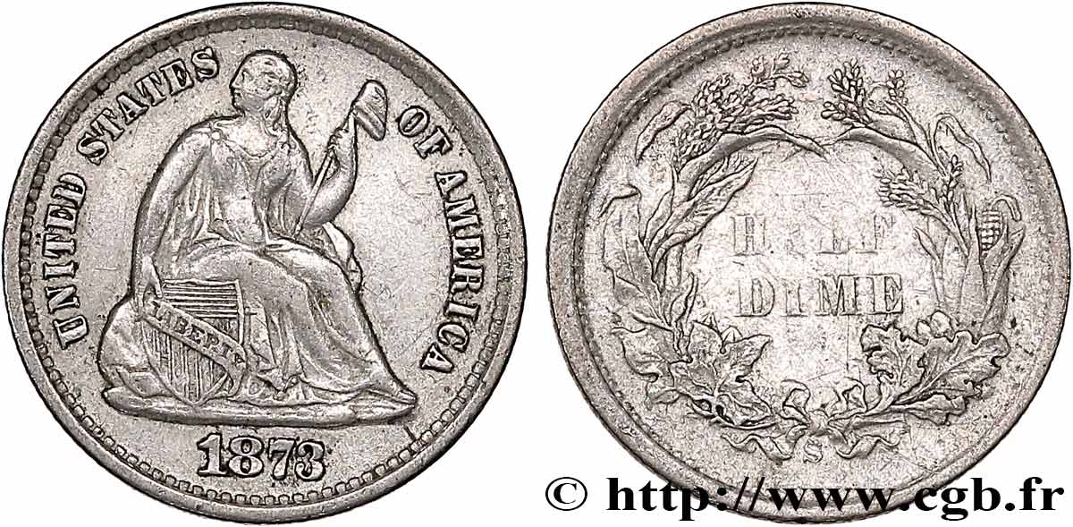 UNITED STATES OF AMERICA 1/2 Dime Liberté assise 1873 San Francisco VF 