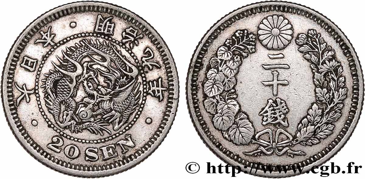 JAPóN 20 Sen type I dragon an 9 Meiji 1876  MBC 