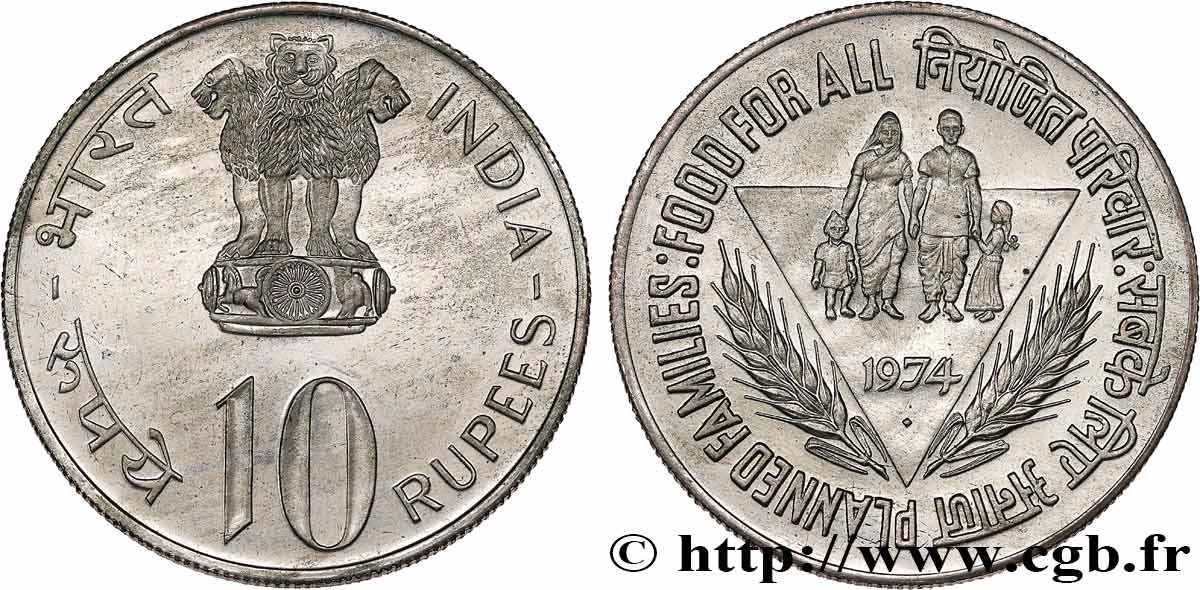 INDE 10 Proof Roupies FAO 1974  SUP 