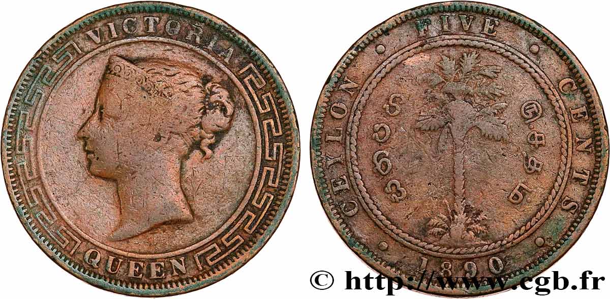 CEYLON 5 Cents Victoria 1890  S 