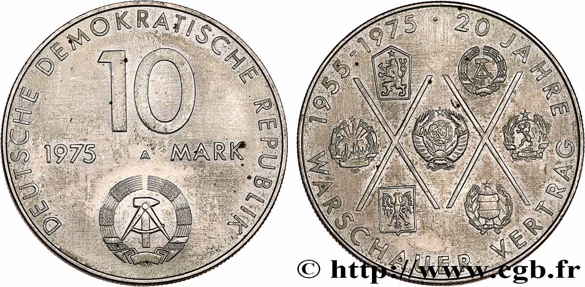 ALLEMAGNE RÉPUBLIQUE DÉMOCRATIQUE 10 Mark Pacte de Varsovie 1975 Berlin TTB+ 