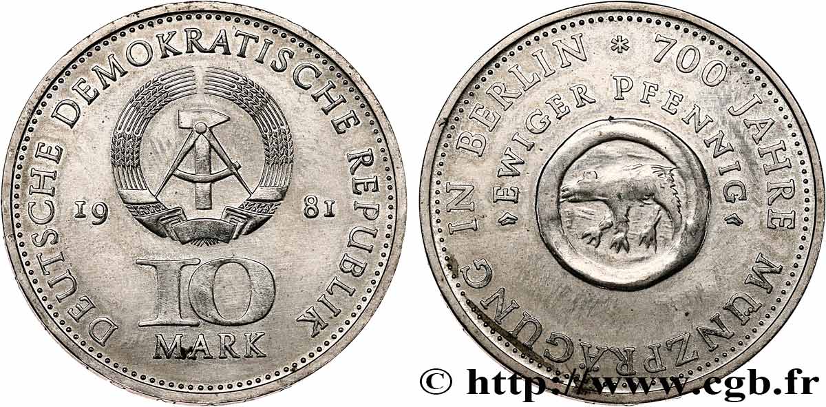 DEUTSCHE DEMOKRATISCHE REPUBLIK 10 Mark 700 ans de frappe de monnaie à Berlin 1981 Berlin VZ 