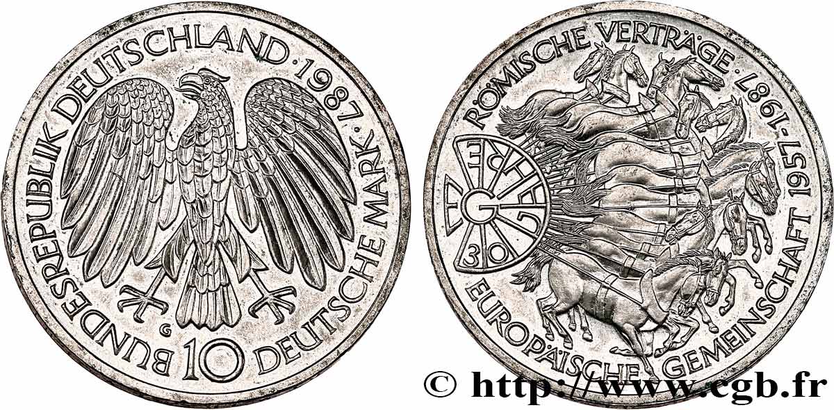 GERMANY 10 Mark / 30e anniversaire du Traité de Rome et de l’Union Européenne 1987 Karlsruhe MS 