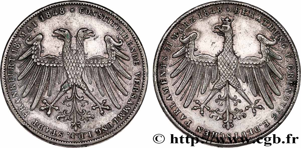GERMANY - FRANKFURT FREE CITY 2 Gulden 1848 Francfort XF 