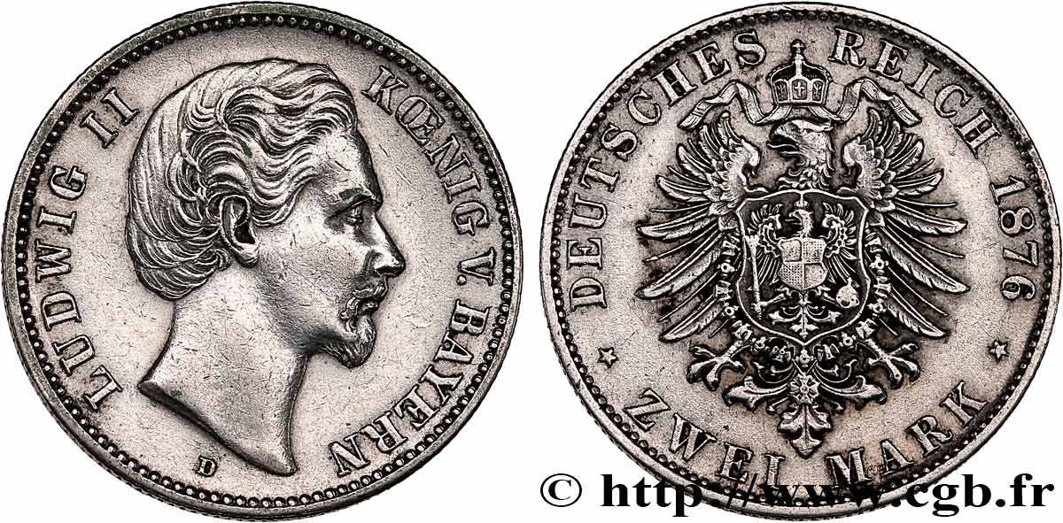 ALEMANIA - BAVIERA 2 Mark Louis II  1876 Munich MBC 