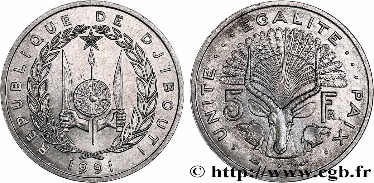 DJIBOUTI 5 Francs 1991 Paris SPL 