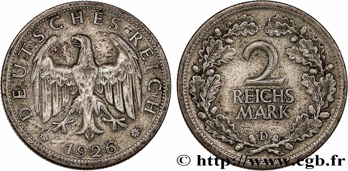 DEUTSCHLAND 2 Reichsmark aigle 1926 Munich SS 