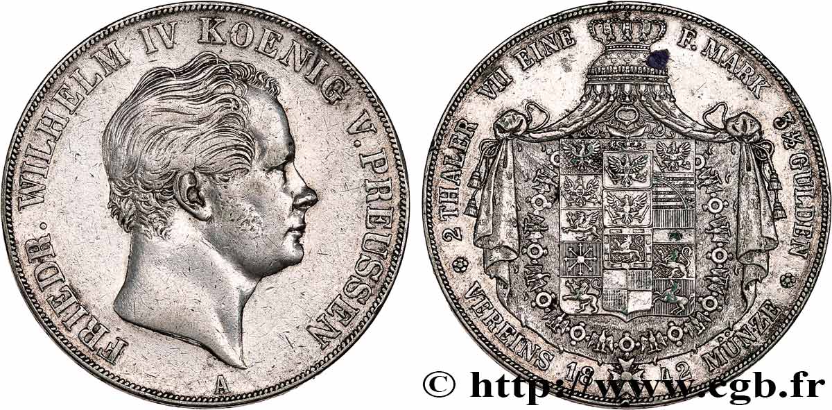 GERMANY - KINGDOM OF PRUSSIA - FREDERICK-WILLIAM IV 2 Thaler 1842 Berlin XF 