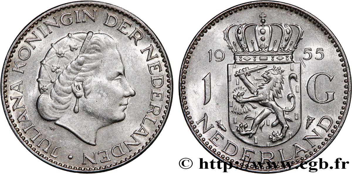 PAYS-BAS 1 Gulden Juliana 1955  SUP+ 