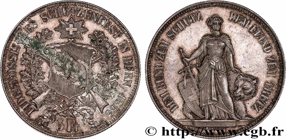 SUISSE 5 Francs, concours de Tir de Berne 1885  SUP 
