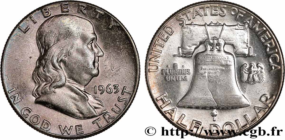 ÉTATS-UNIS D AMÉRIQUE 1/2 Dollar Benjamin Franklin 1963 Philadelphie TTB+ 
