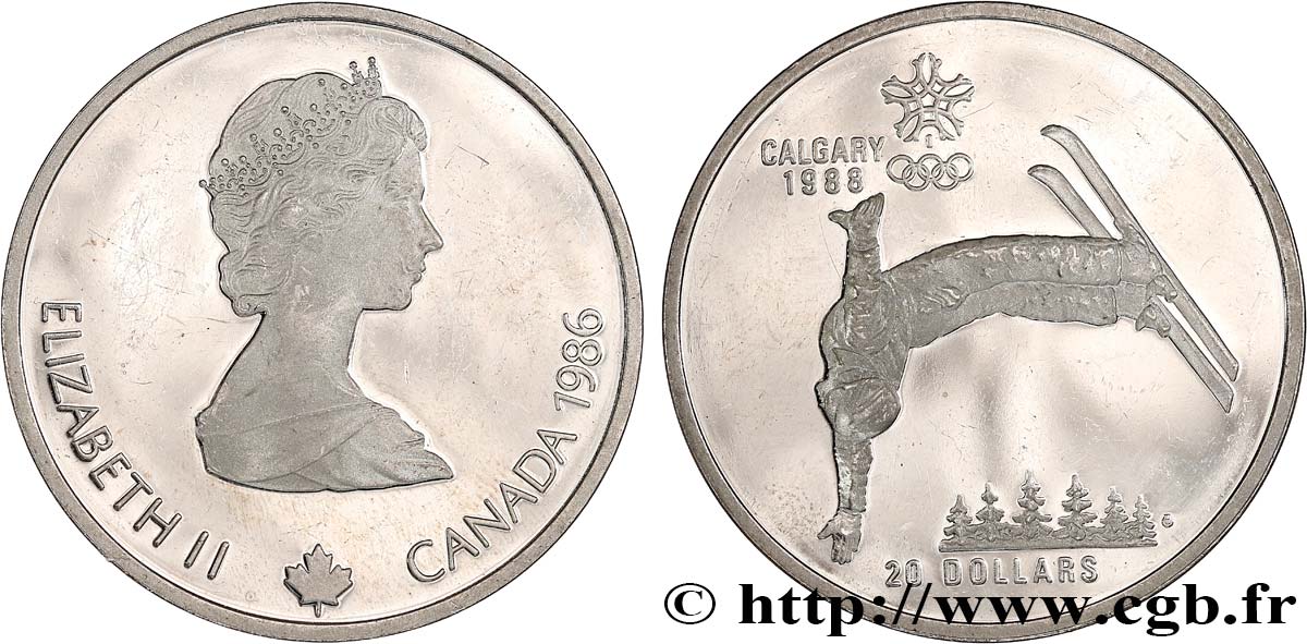 CANADA 20 Dollars Proof JO d’hiver Calgary 1988 Elisabeth II / Ski acrobatique 1986 Ottawa MS 