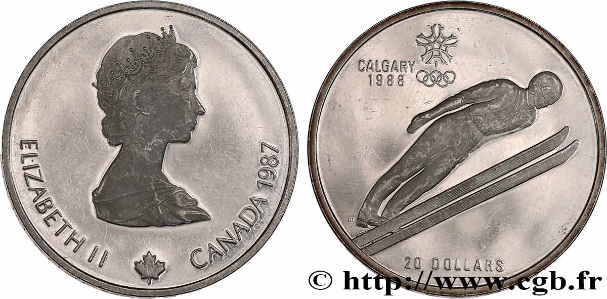 CANADA 20 Dollars Proof JO Calgary : saut à ski 1987  MS 