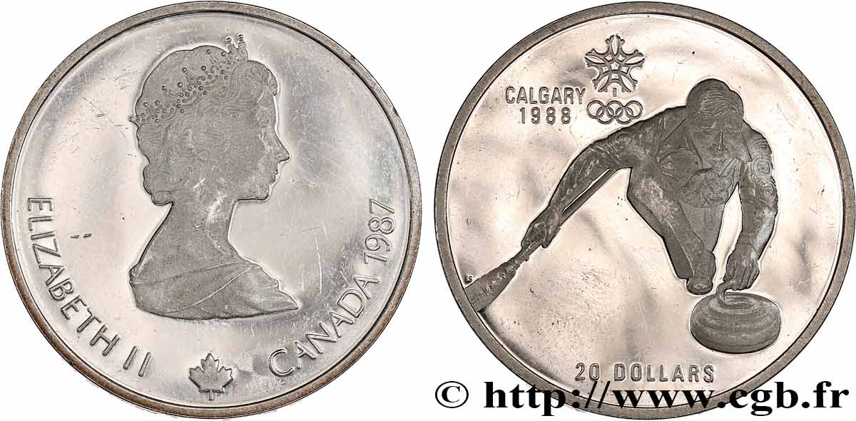 CANADA 20 Dollars Proof JO Calgary : curling 1987  SPL 