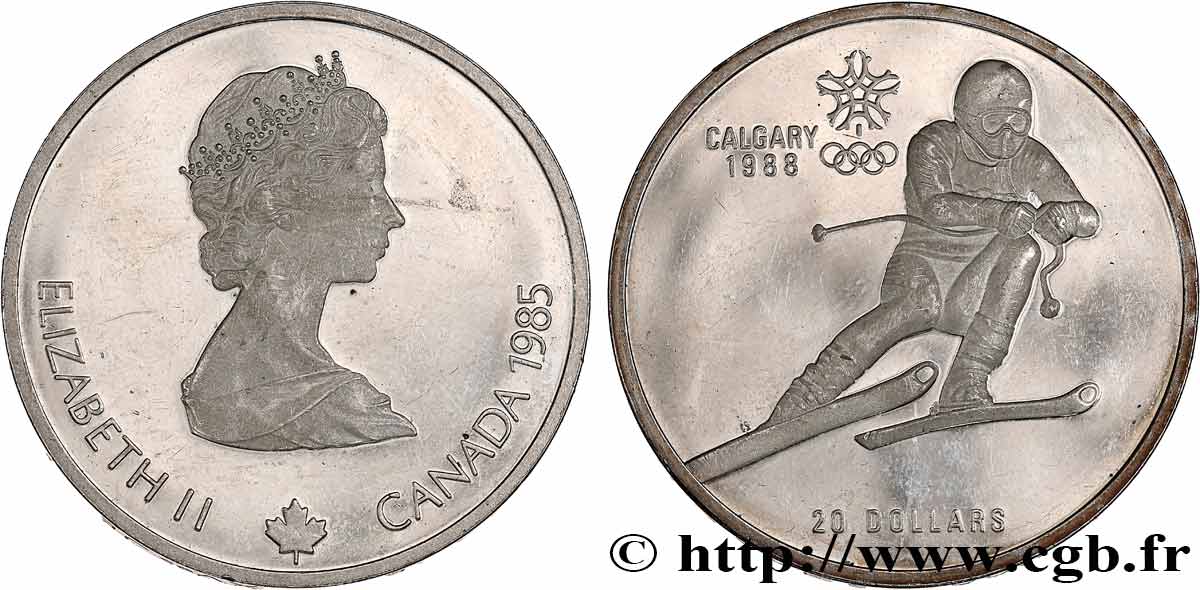 CANADá 20 Dollars Proof JO d’hiver Calgary 1988 - Ski de descente 1985  SC 