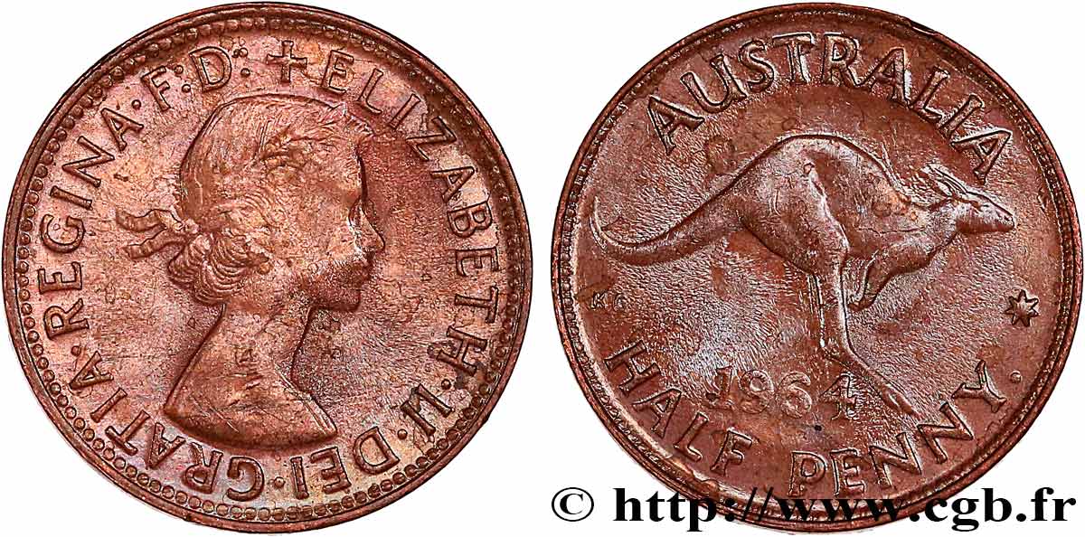 AUSTRALIE 1/2 Penny Élisabeth II 1964 Perth TTB+ 