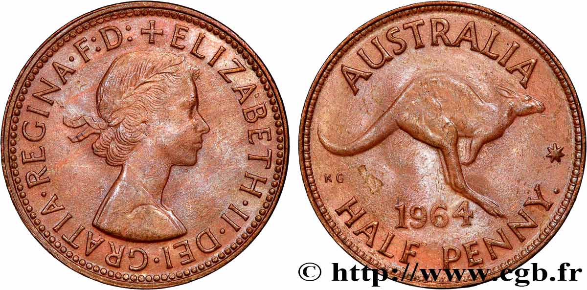 AUSTRALIE 1/2 Penny Élisabeth II 1964 Perth TTB+ 