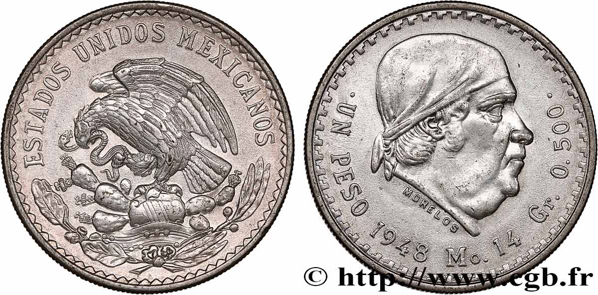 MEXICO 1 Peso1 Peso Jose Morelos y Pavon 1948 Mexico AU 