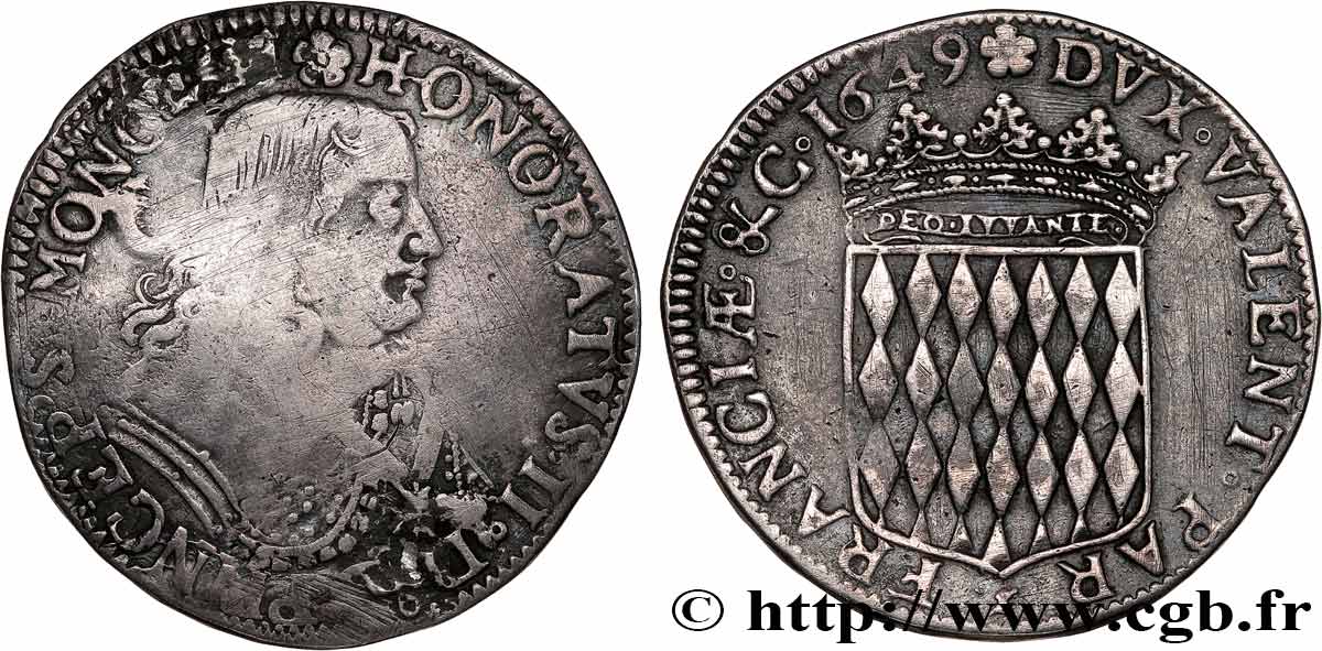 MONACO - PRINCIPALITY OF MONACO - HONORE II GRIMALDI Écu, 1er type 1649 Monaco VF/XF 