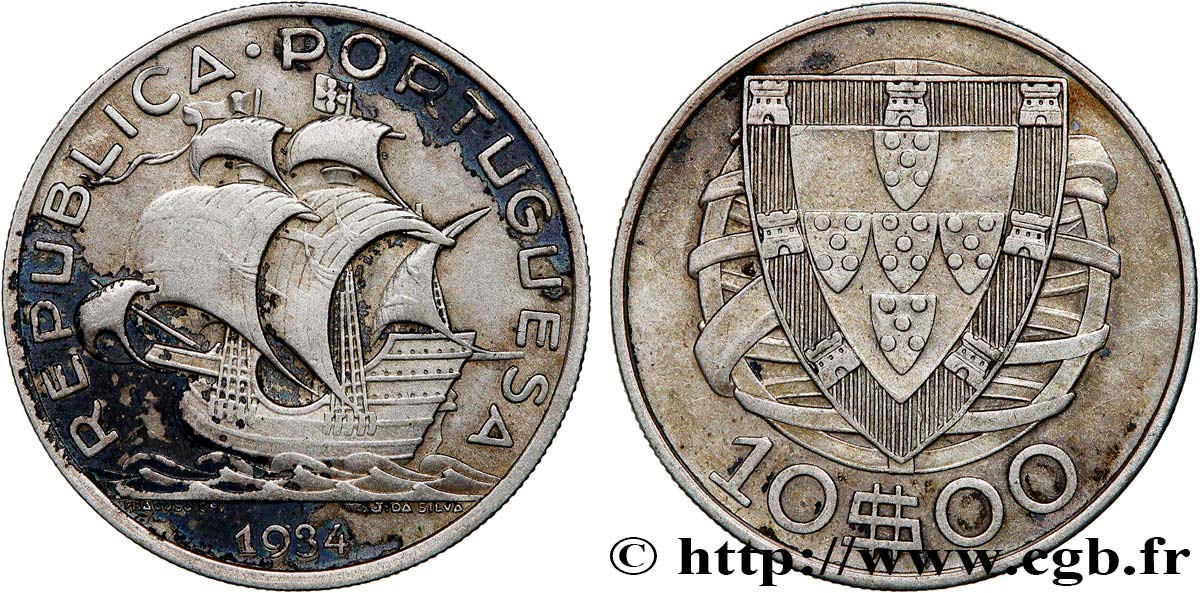 PORTOGALLO 10 Escudos 1934  BB 