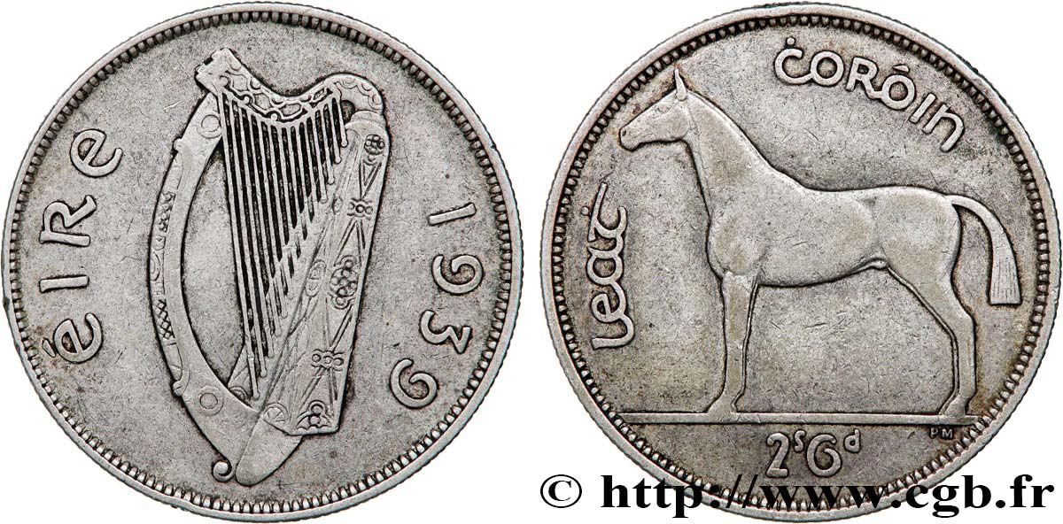 IRLANDE 1/2 Coróin (Crown) 1939  TB+ 