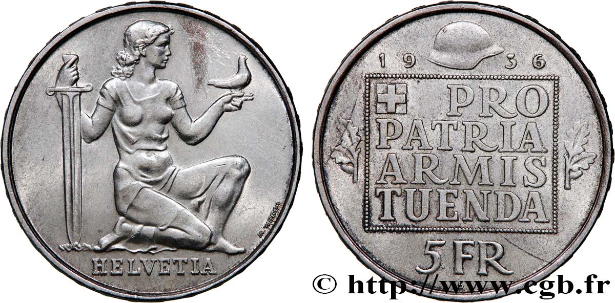 SWITZERLAND 5 Francs fond pour l’armement 1936 Berne AU 