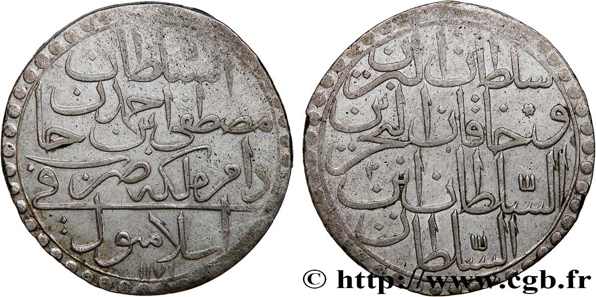 TURQUIE 2 Zolota (60 Para) AH 1171 an 2 au nom de Mustafa III (1759) Constantinople TTB 