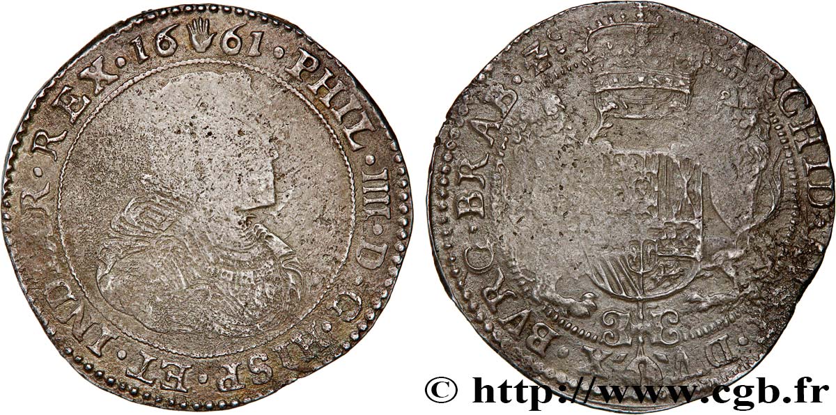SPANISH NETHERLANDS - PHILIP IV Ducaton  1661 Anvers VF 