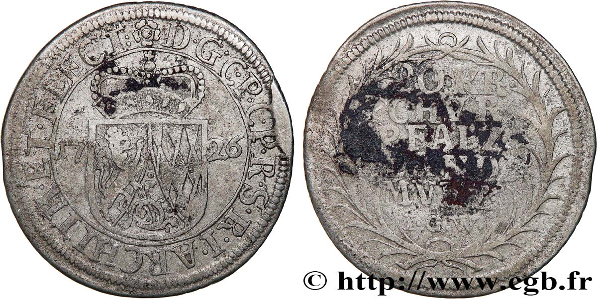 ALEMANIA - PALATINADO 20 Kreuzer Charles Philippe comte palatin du Rhin 1726 Heidelberg BC 