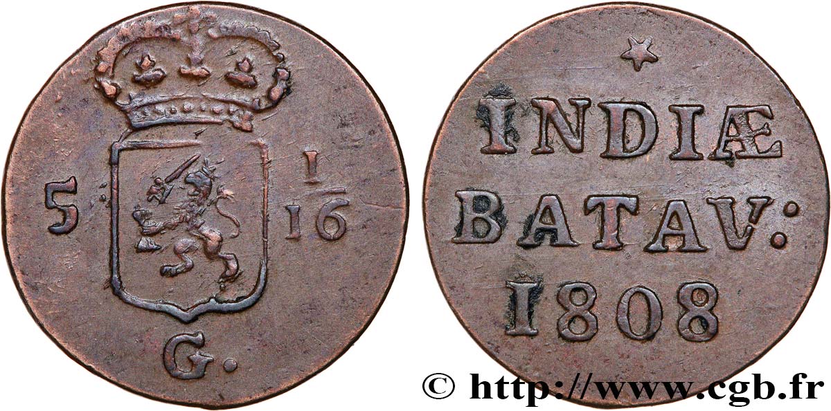 INDES NEERLANDAISES 5 1/16 Gulden (1 Duit) 1808 Enkhuizen SUP 