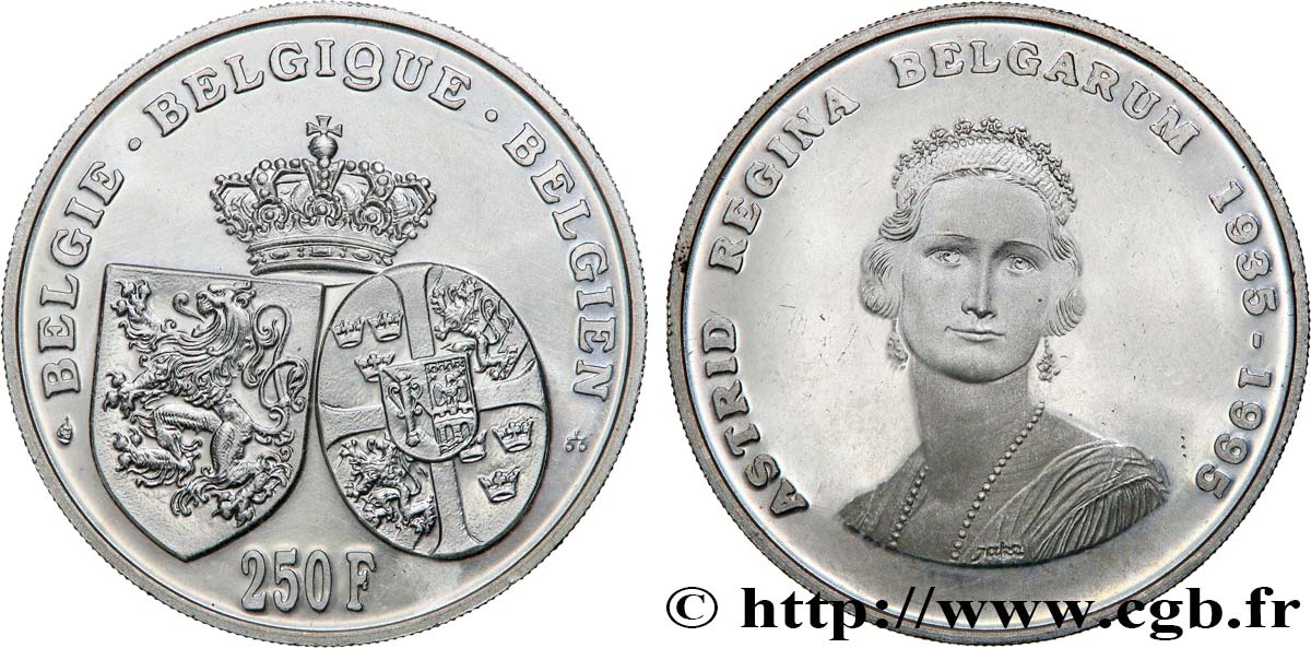 BELGIQUE 250 Francs Proof mort de la reine Astrid 1995 Bruxelles SPL 