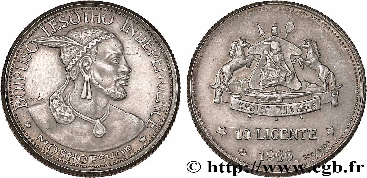 LESOTHO 10 Licente (Lisente) roi Moshoeshoe 1966  SPL 