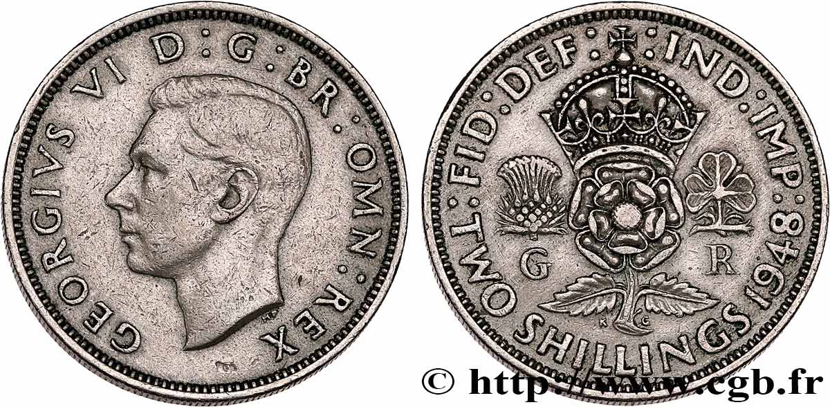 ROYAUME-UNI 2 Shillings Georges VI 1948  TTB+ 