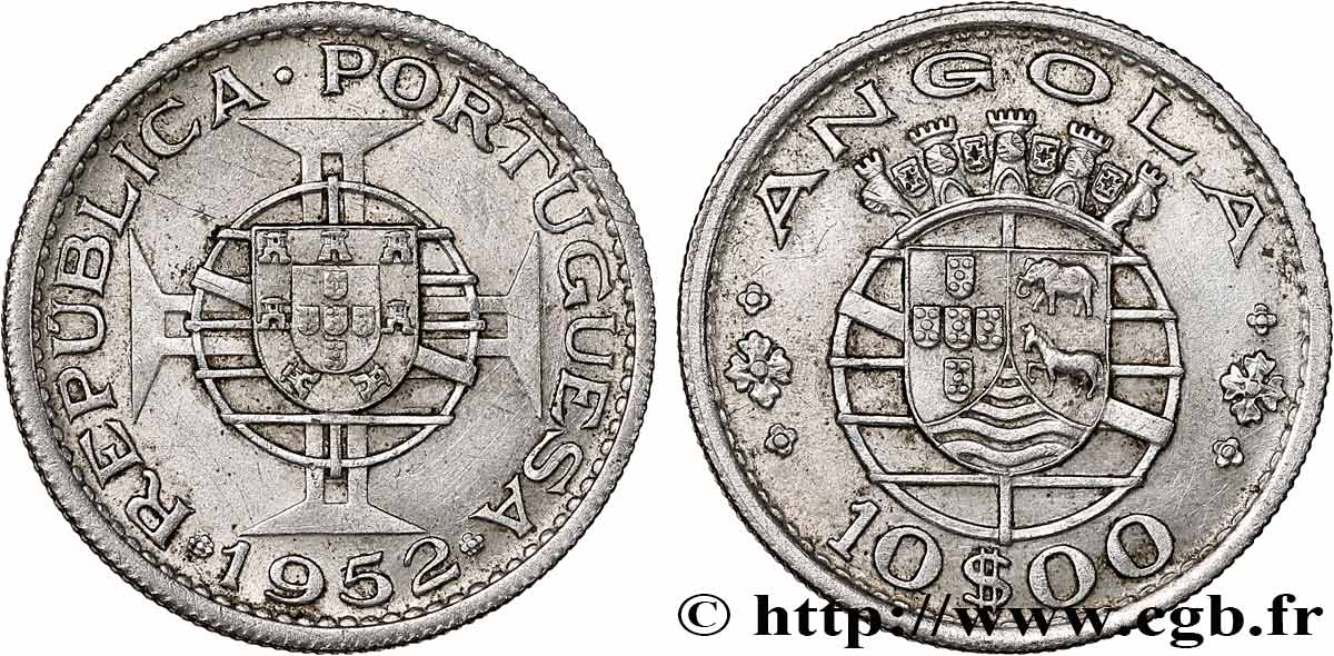 ANGOLA 10 Escudos colonie portugaise 1952  TTB 