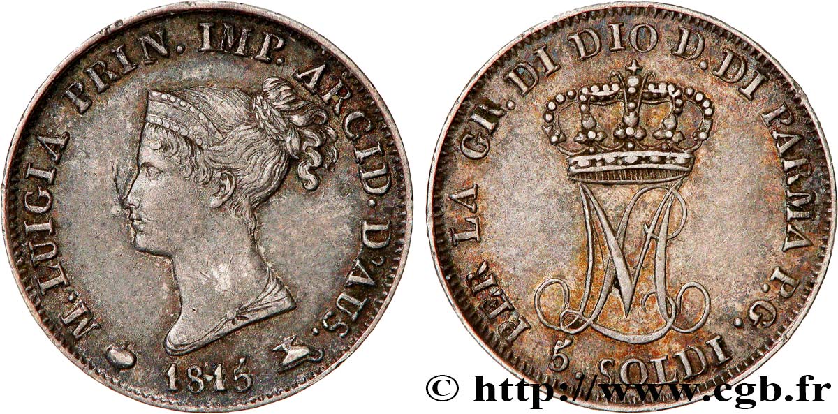 ITALY - PARMA AND PIACENZA 5 Soldi Marie-Louise 1815  Milan XF 