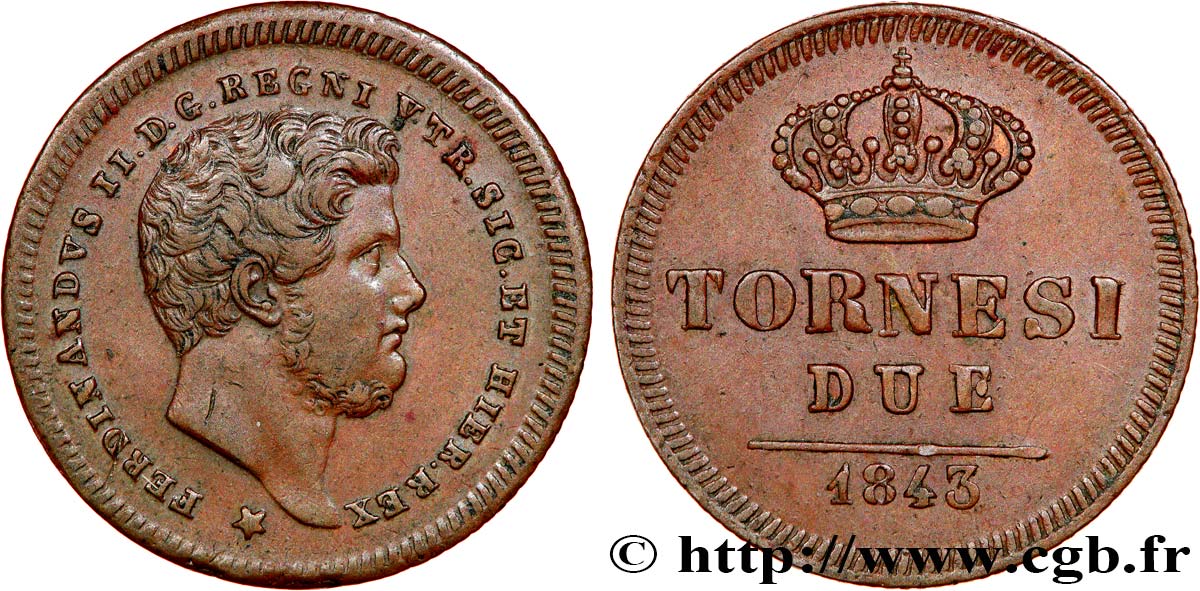 ITALIE - ROYAUME DES DEUX-SICILES 2 Tornesi Ferdinand II 1843 Naples TTB+ 