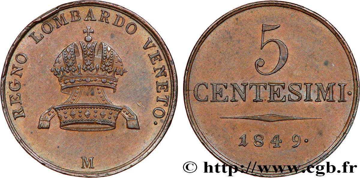 ITALIE - LOMBARDIE-VENITIE 5 Centesimi 1849 Milan TTB+ 