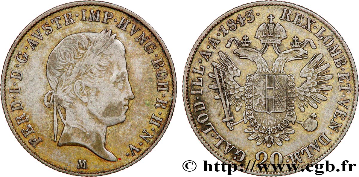 ITALIA - REGNO LOMBARDO-VENETO - FERDINANDO I 20 Kreuzer  1843 Milan BB 