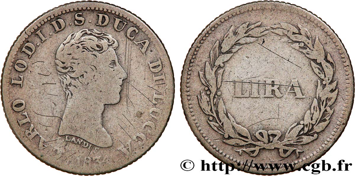 DUCHE DE LUCQUES - CHARLES LOUIS DE BOURBON 1 Lire  1834 Lucques B+ 