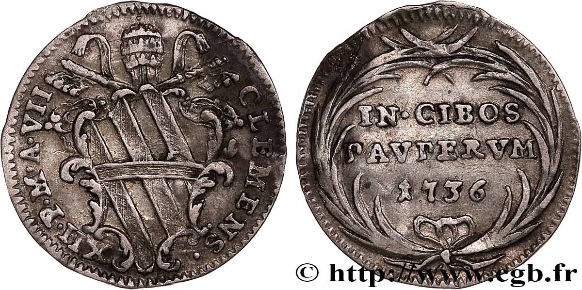 ITALIA - STATOS PONTIFICOS - CLEMENT XII  (Lorenzo Corsini) 1 Grosso an VII 1736 Rome BC+ 