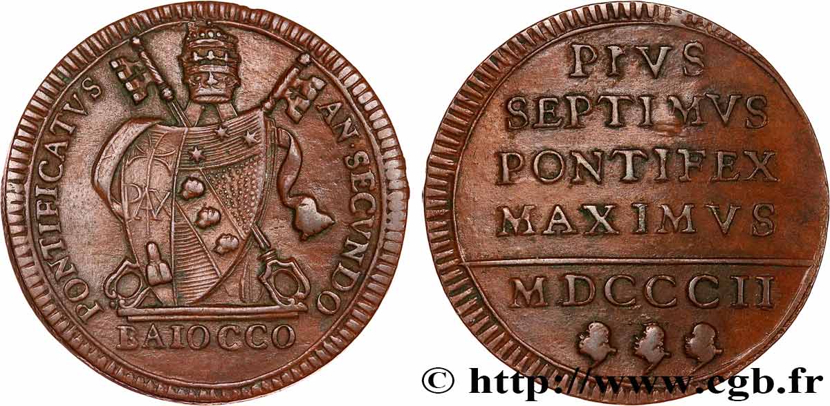 ITALIE - STATO PONTIFICIO - PIO VII  Baiocco an II 1802 Rome q.SPL 