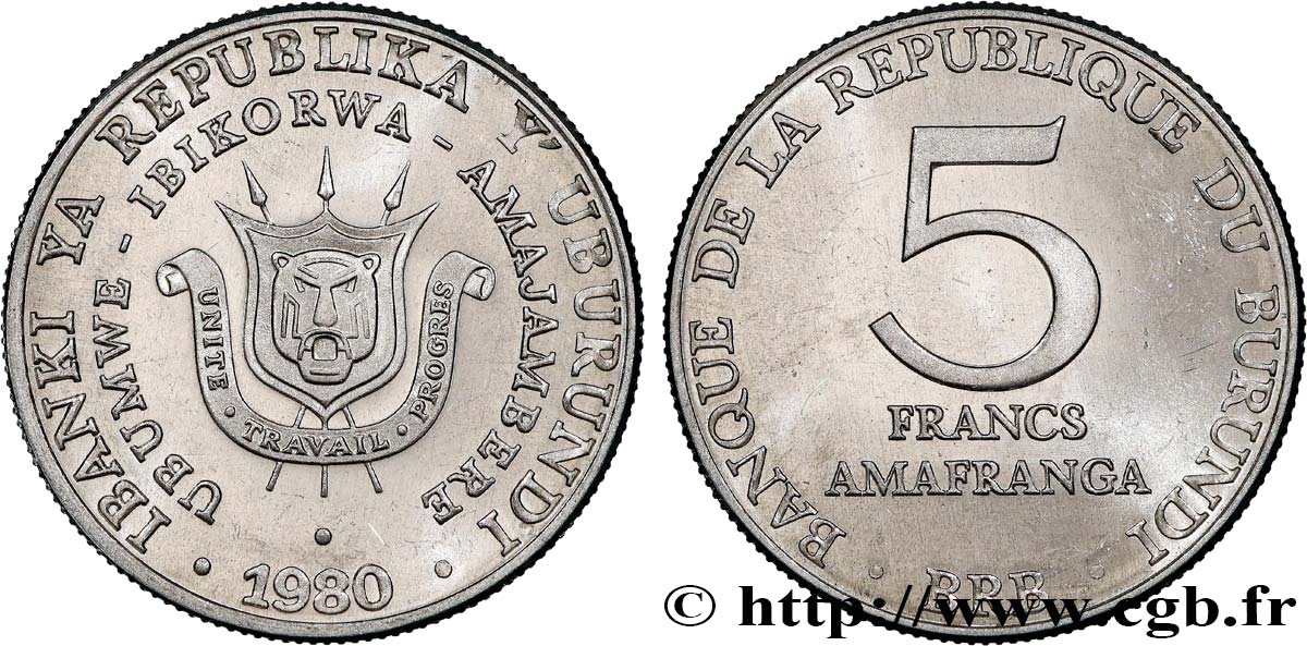 BURUNDI 5 Francs 1980  SPL 