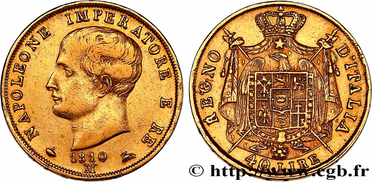ITALY - KINGDOM OF ITALY - NAPOLEON I 40 Lire 1810 Milan XF 