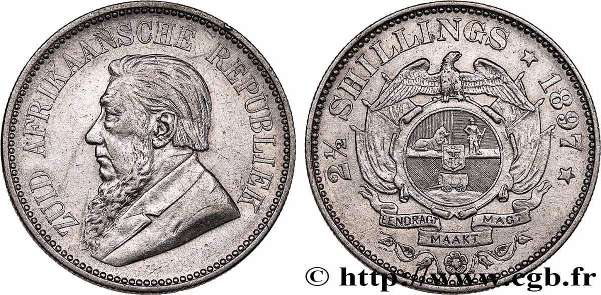AFRIQUE DU SUD 2 1/2 Shillings président Kruger 1897  TTB 