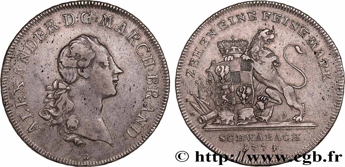 ALLEMAGNE - BRANDEBOURG-ANSBACH - CHRISTIAN-FREDERIC-CHARLES-ALEXANDRE Thaler 1774 Schwabach TTB 