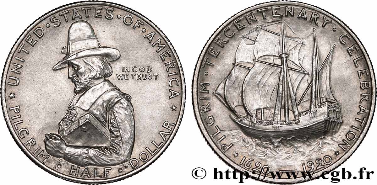 UNITED STATES OF AMERICA 1/2 Dollar Tricentenaire de l’arrivée du Mayflower 1920  AU 